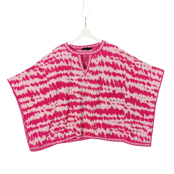 Azure Ming Wang Poncho Sweater Open Shoulder Pink White Knit Pullover Womens PXL - Picture 1 of 8